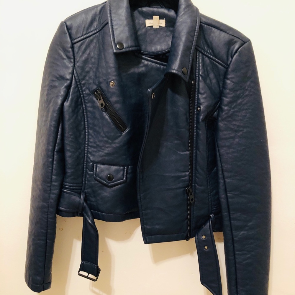 Deep Blue Leather Moto Jacket